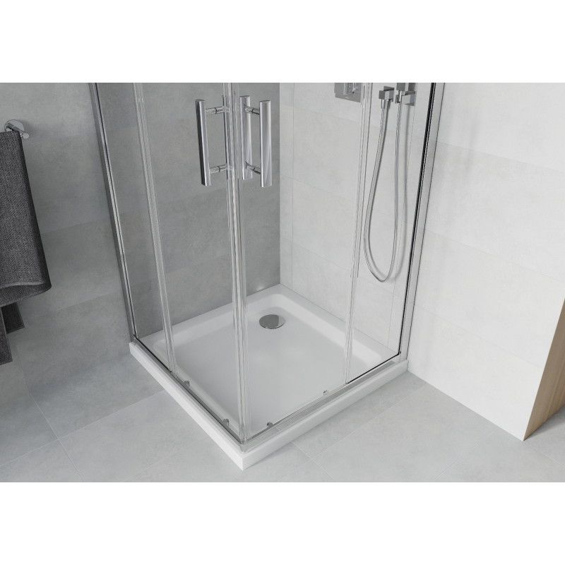 Mexen Rio 80 x 80 cm ruudukujuline dušikabiin, läbipaistev, kroom + Flat dušialus, valge - 860-080-080-01-00-4010