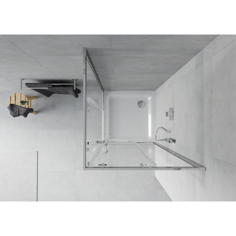Mexen Rio Quadratische Duschkabine 90 x 90 cm, transparent, Chrom + Duschwanne Flat, weiß - 860-090-090-01-00-4010