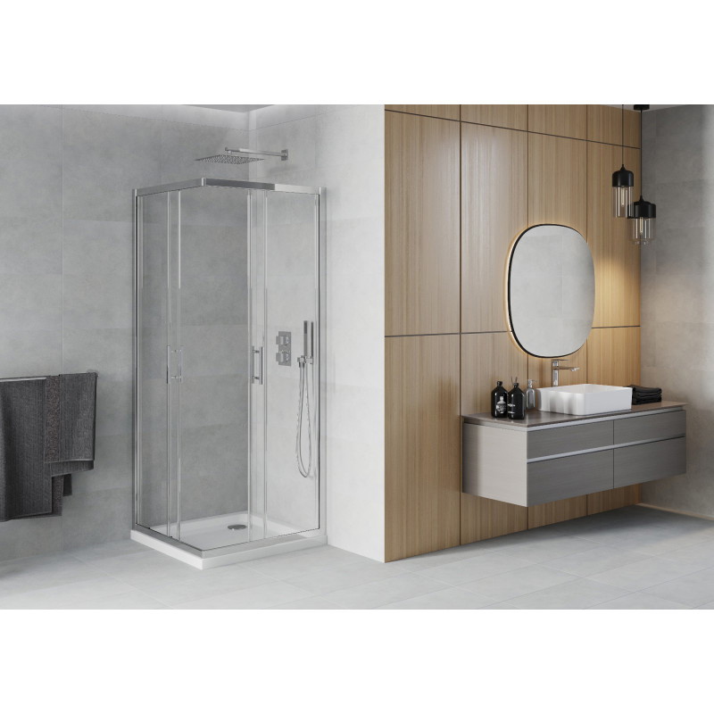 Mexen Rio cabine de douche carrée 90 x 90 cm, transparent, chrome + receveur plat, blanc - 860-090-090-01-00-4010