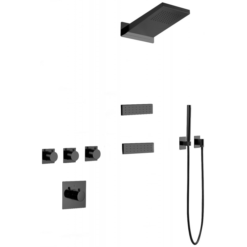 Mexen Fall juego de ducha empotrado, negro - 7602-04-70