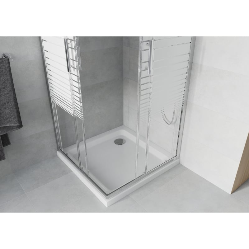 Mexen Rio četvrtasta tuš kabina 70 x 70 cm, bijele pruge, krom + tuš kada Flat, bijela - 860-070-070-01-20-4010
