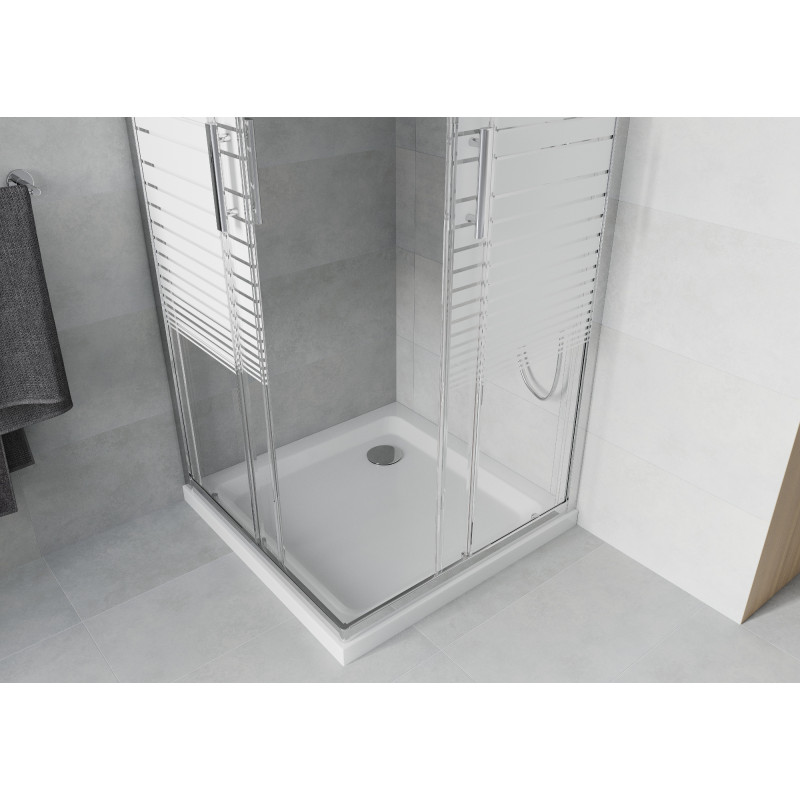 Mexen Rio duša kabīne kvadrātveida 70 x 70 cm, baltas svītras, hroms + Flat dušas paliktnis, balts - 860-070-070-01-20-4010