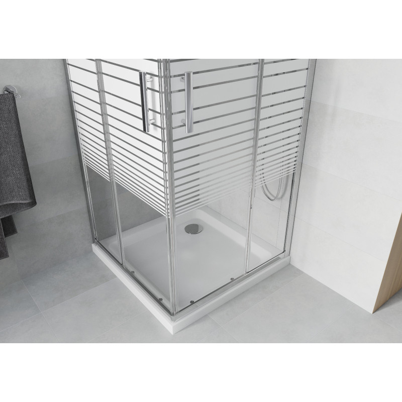 Mexen Rio cabina doccia quadrata 70 x 70 cm, strisce bianche, cromo + piatto Flat, bianco - 860-070-070-01-20-4010