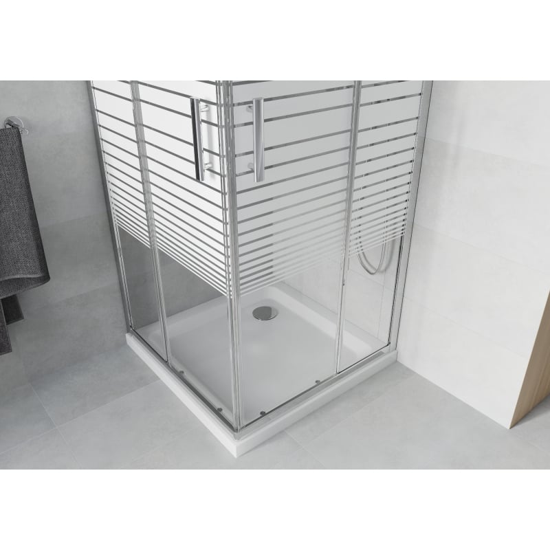 Mexen Rio četvrtasta tuš kabina 70 x 70 cm, bijele pruge, krom + tuš kada Flat, bijela - 860-070-070-01-20-4010
