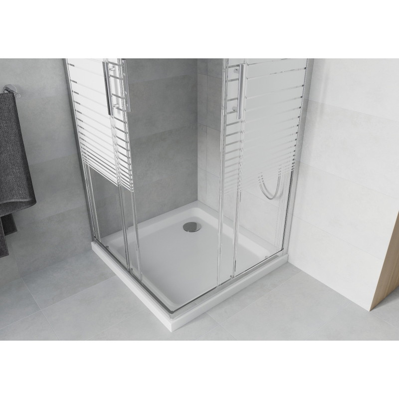 Mexen Rio ruudukujuline dušikabiin 80 x 80 cm, valged triibud, kroom + Flat dušialus, valge - 860-080-080-01-20-4010