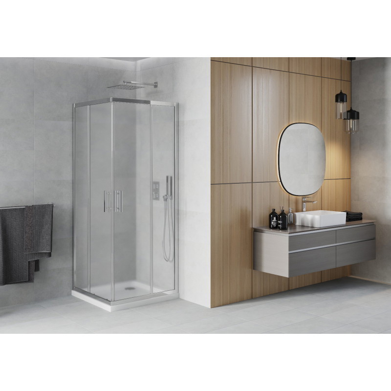 Mexen Rio vierkante douchecabine 70 x 70 cm, matglas, chroom + Flat douchebak, wit - 860-070-070-01-30-4010