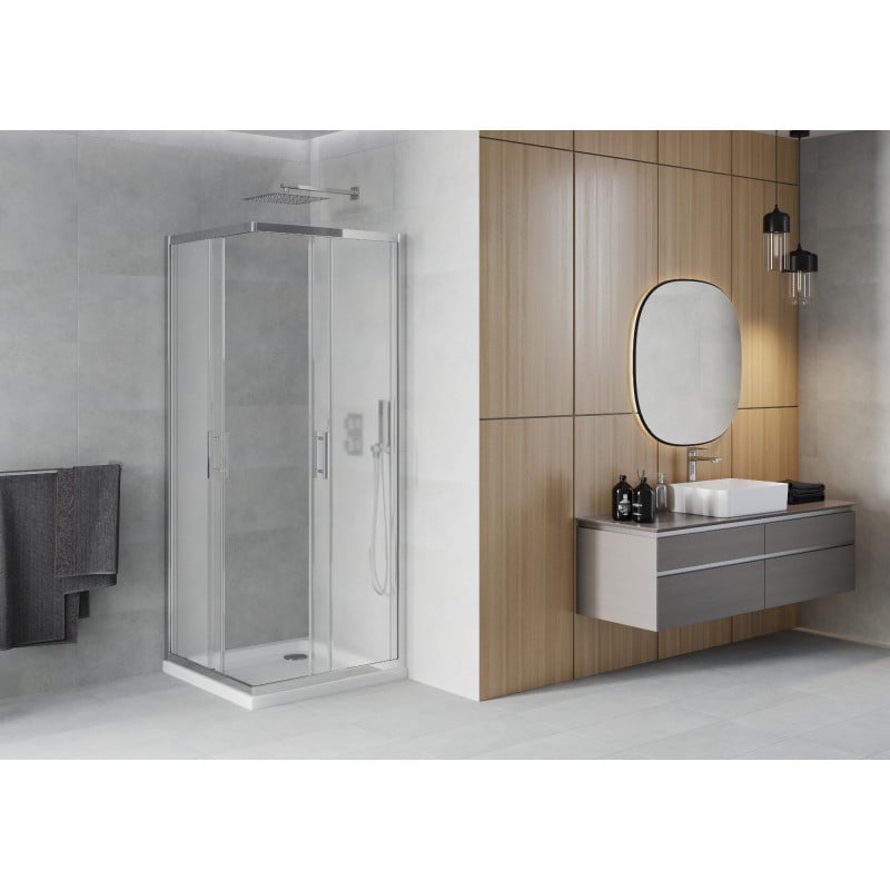 Mexen Rio cabine de douche carrée 70 x 70 cm, givré, chrome + receveur Flat, blanc - 860-070-070-01-30-4010