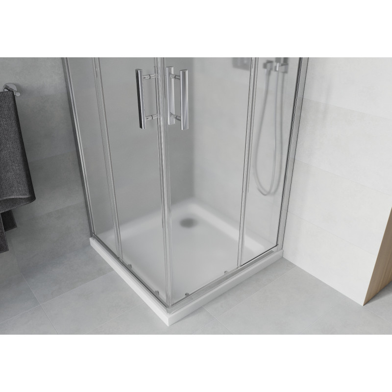 Mexen Rio Quadratische Duschkabine 70 x 70 cm, satiniert, Chrom + Duschwanne Flat, weiß - 860-070-070-01-30-4010