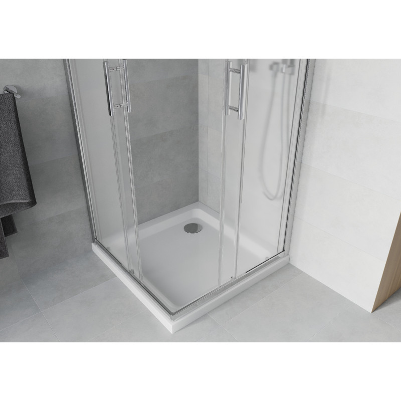 Mexen Rio cabine de douche carrée 80 x 80 cm, givré, chrome + receveur plat, blanc - 860-080-080-01-30-4010
