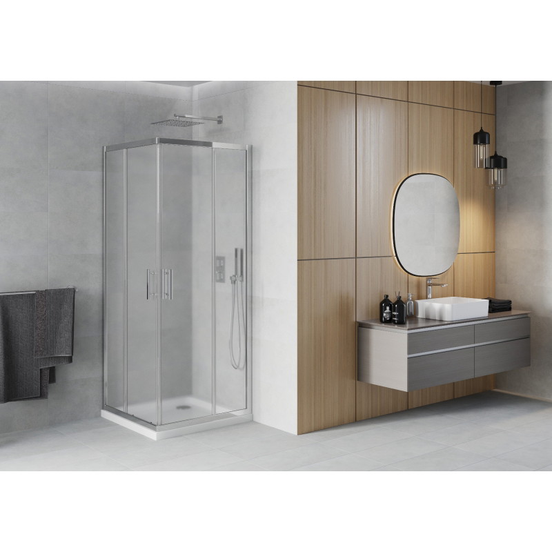 Mexen Rio četvrtasta tuš kabina 90 x 90 cm, mat, krom + plitka tuš kada Flat, bijela - 860-090-090-01-30-4010