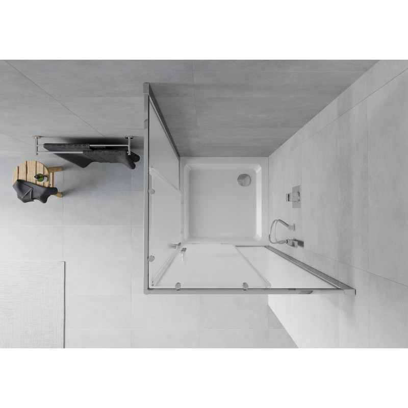 Mexen Rio quadratische Duschkabine 90 x 90 cm, Eisoptik, Chrom + Flat Brausewanne, weiß - 860-090-090-01-30-4010