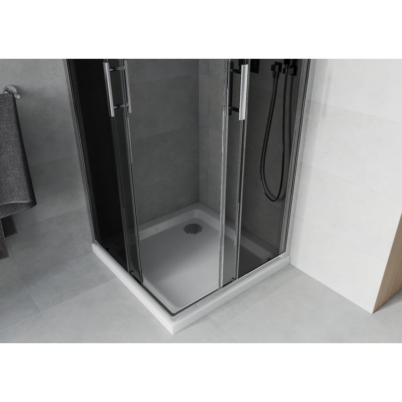 Mexen Rio ruudukujuline dušinurk 70 x 70 cm, grafiit, kroom + Flat dušialus, valge - 860-070-070-01-40-4010