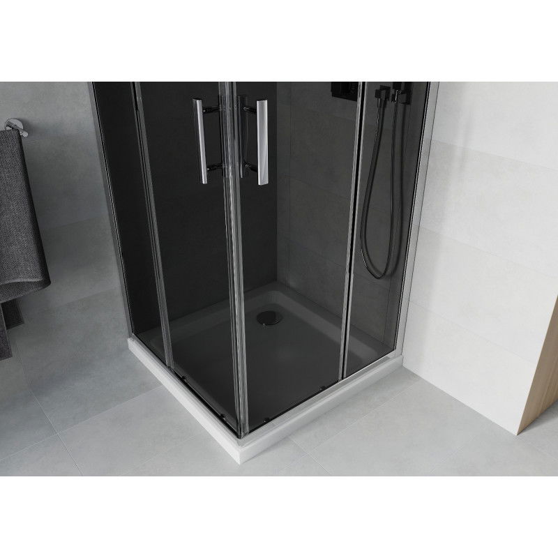 Mexen Rio quadratescht Duschkabinn 70 x 70 cm, Grafit, Chrom + Flat Duschwanne, wäiss - 860-070-070-01-40-4010