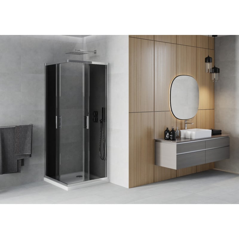 Mexen Rio cabine de douche carrée 70 x 70 cm, graphite, chrome + receveur plat, blanc - 860-070-070-01-40-4010