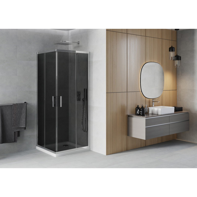Mexen Rio kwadratische douchecabine 90 x 90 cm, grafiet, chroom + Flat douchebak, wit - 860-090-090-01-40-4010