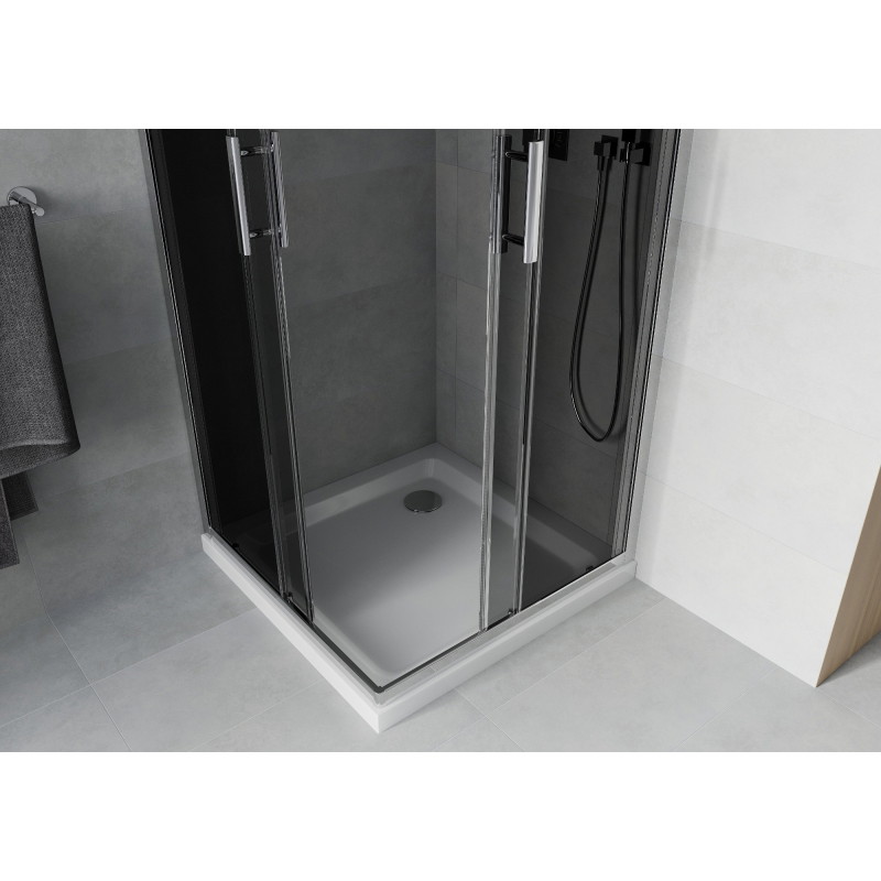 Mexen Rio square shower cabin 90 x 90 cm, graphite, chrome + Flat shower tray, white - 860-090-090-01-40-4010
