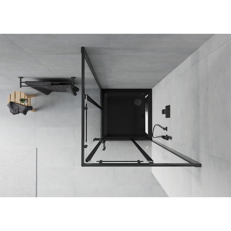 Mexen Rio cabine de douche carrée 80 x 80 cm, transparente, noire + receveur Flat, noir - 860-080-080-70-00-4070B