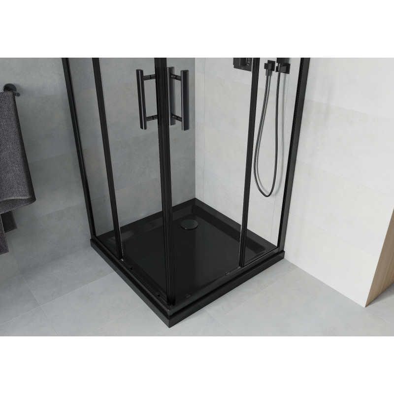 Mexen Rio quadratische Duschkabine 80 x 80 cm, transparent, schwarz + Duschwanne Flat, schwarz - 860-080-080-70-00-4070B
