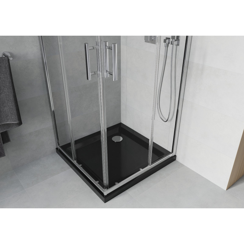 Mexen Rio cabine de douche carrée 90 x 90 cm, transparente, chrome + receveur Flat, noir - 860-090-090-01-00-4070