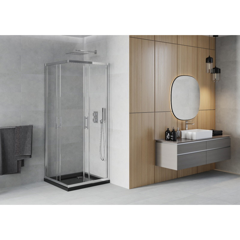 Mexen Rio cabine de douche carrée 90 x 90 cm, transparente, chrome + receveur Flat, noir - 860-090-090-01-00-4070
