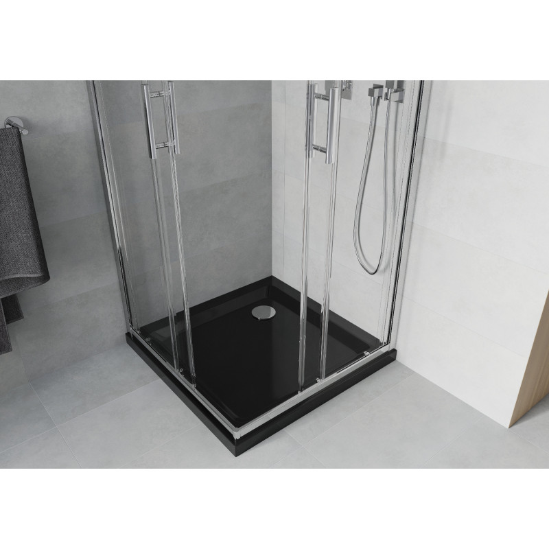 Mexen Rio cabina de ducha cuadrada 90 x 90 cm, transparente, cromo + plato de ducha Flat, negro - 860-090-090-01-00-4070