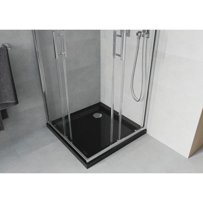Mexen Rio kvadratna tuš kabina 90 x 90 cm, prozorna, krom + pladenj Flat, črna - 860-090-090-01-00-4070