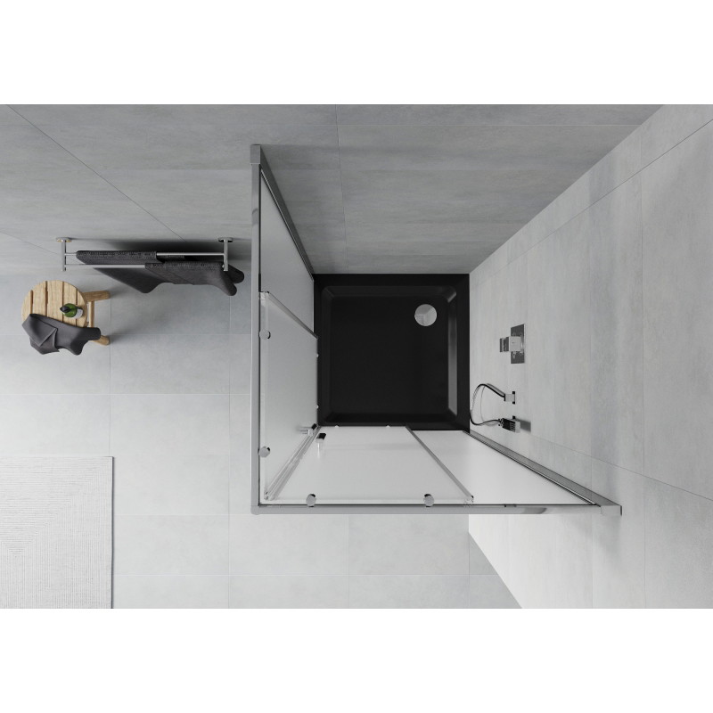 Mexen Rio square shower cabin 80 x 80 cm, frost, chrome + Flat shower tray, black - 860-080-080-01-30-4070