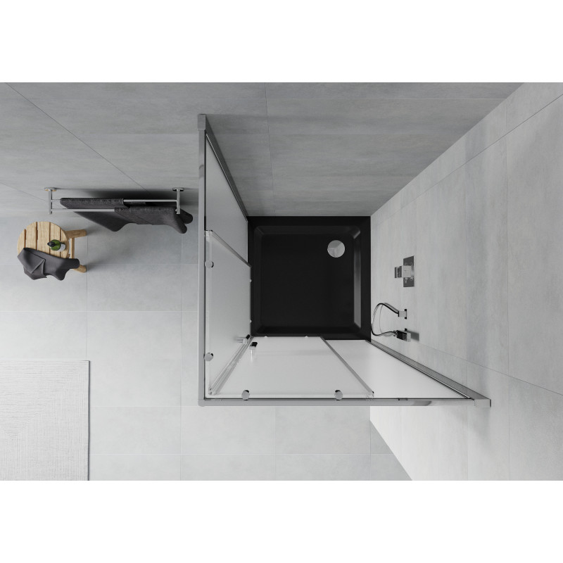 Mexen Rio vierkante douchecabine 80 x 80 cm, ijs, chroom + Flat douchebak, zwart - 860-080-080-01-30-4070