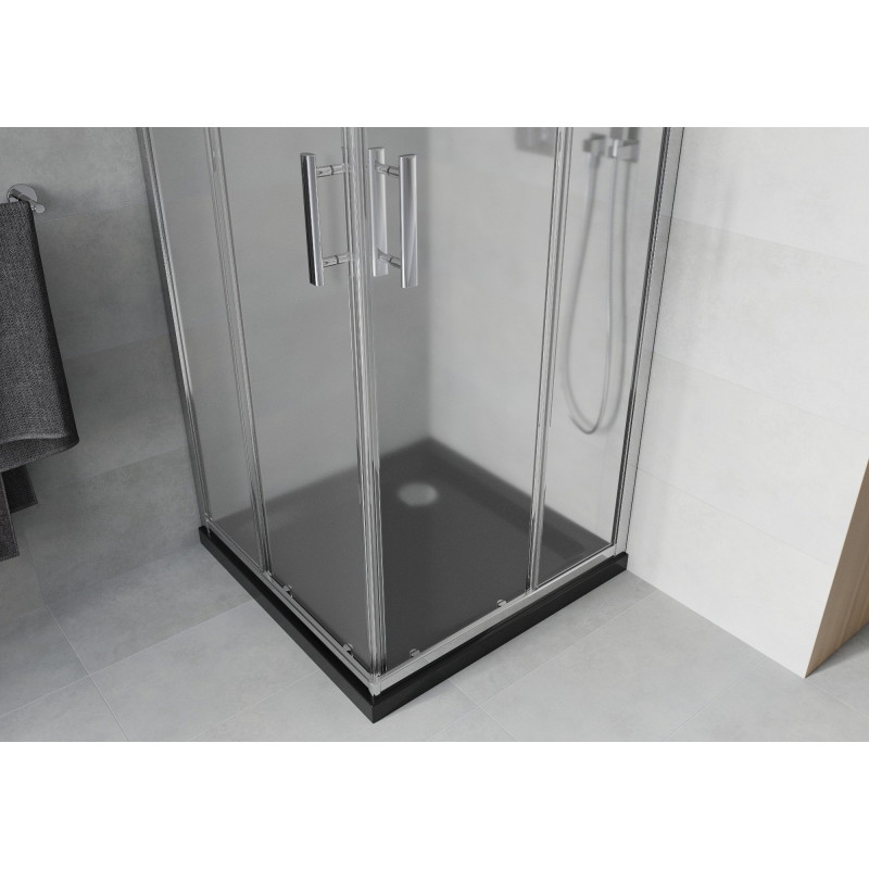 Mexen Rio square shower cabin 80 x 80 cm, frost, chrome + Flat shower tray, black - 860-080-080-01-30-4070