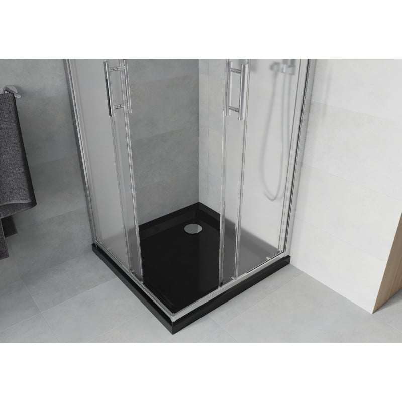 Mexen Rio cabina doccia quadrata 80 x 80 cm, ghiaccio, cromo + piatto Flat, nero - 860-080-080-01-30-4070