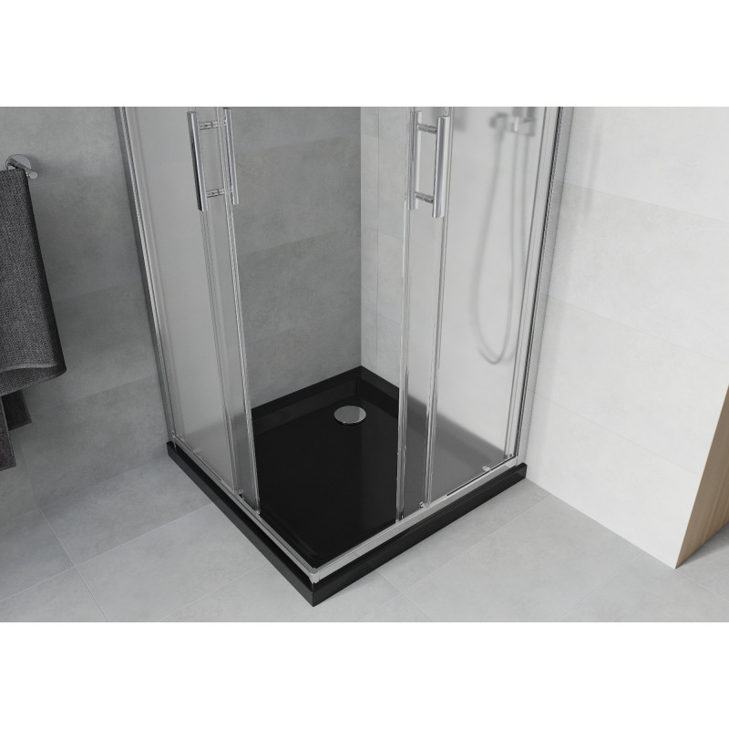 Mexen Rio cabine de douche carrée 80 x 80 cm, givrée, chrome + receveur Flat, noir - 860-080-080-01-30-4070