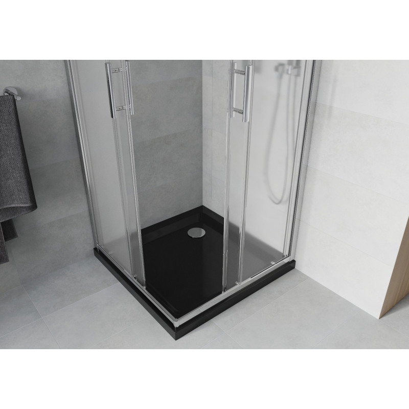 Mexen Rio square shower cabin 80 x 80 cm, frost, chrome + Flat shower tray, black - 860-080-080-01-30-4070