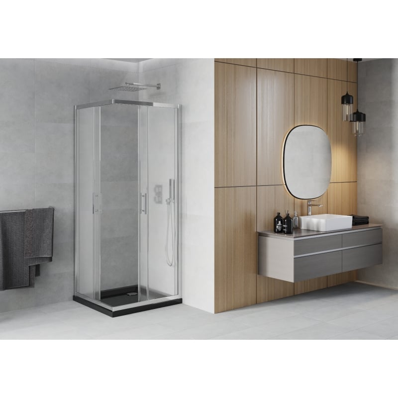 Mexen Rio ruudukujuline dušinurk 90 x 90 cm, matt, kroom + Flat dušialus, must - 860-090-090-01-30-4070