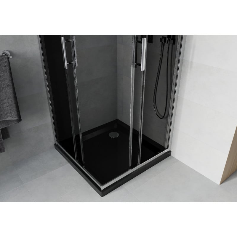 Mexen Rio square shower cabin 80 x 80 cm, graphite, chrome + Flat black shower tray - 860-080-080-01-40-4070