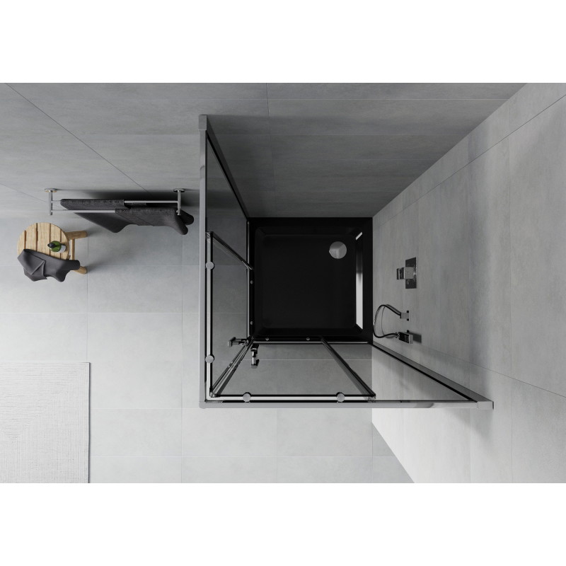 Mexen Rio 90 x 90 cm Square Shower Cabin, Graphite, Chrome + Flat Tray, Black - 860-090-090-01-40-4070