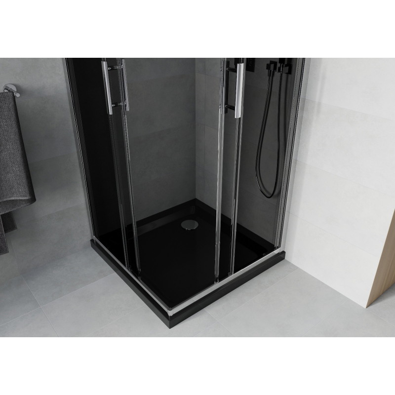 Mexen Rio 90 x 90 cm Square Shower Cabin, Graphite, Chrome + Flat Tray, Black - 860-090-090-01-40-4070