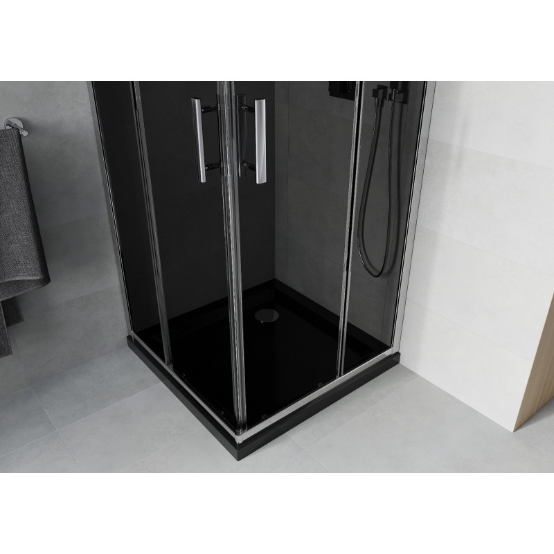 Mexen Rio 90 x 90 cm Square Shower Cabin, Graphite, Chrome + Flat Tray, Black - 860-090-090-01-40-4070