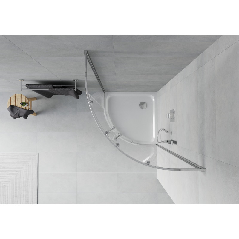 Mexen Rio halfronde douchecabine 80 x 80 cm, transparant, chroom + Flat douchebak, wit - 863-080-080-01-00-4110