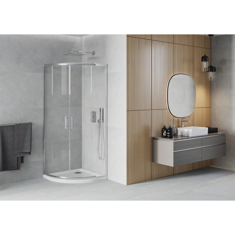 Mexen Rio cabina de ducha semicircular 80 x 80 cm, transparente, cromo + plato Flat, blanco - 863-080-080-01-00-4110
