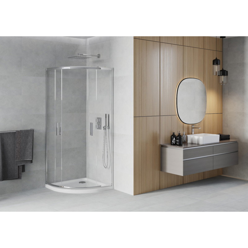 Mexen Rio cabina de ducha semicircular 80 x 80 cm, transparente, cromo + plato Flat, blanco - 863-080-080-01-00-4110