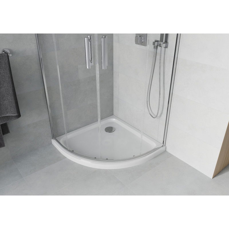 Mexen Rio cabina doccia semicircolare 90 x 90 cm, trasparente, cromo + piatto doccia Flat, bianco - 863-090-090-01-00-4110