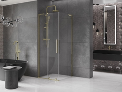 Mexen Velar L klizna tuš kabina klizna 90 x 90 cm, prozirna, zlatna - 871-090-090-03-50