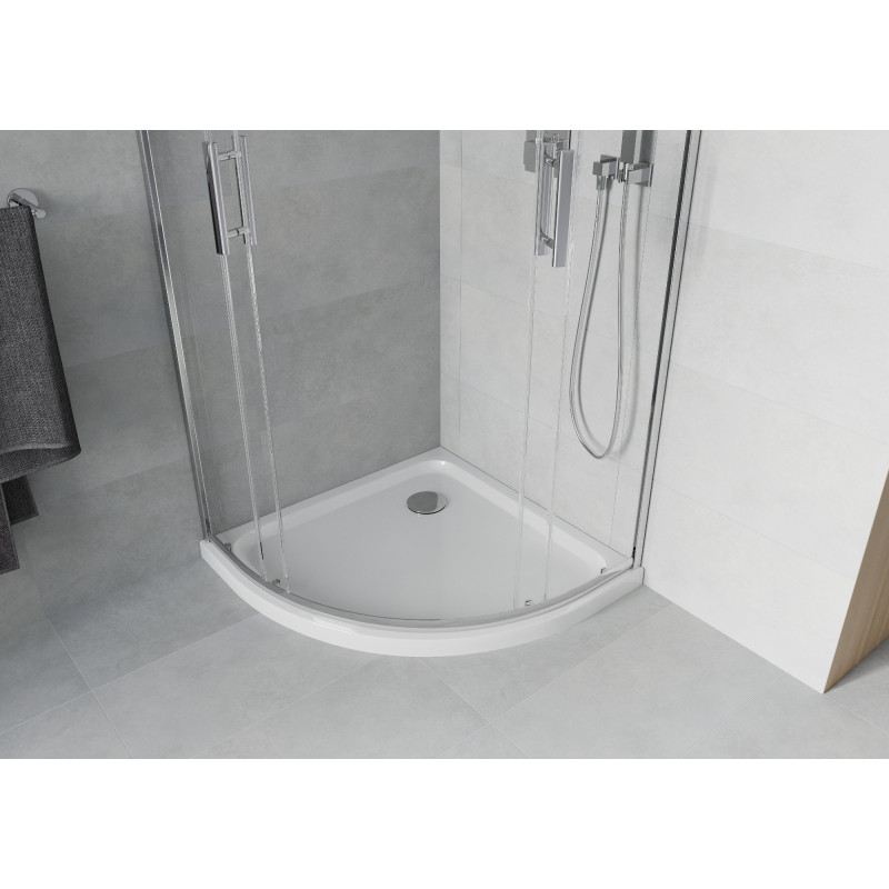 Mexen Rio tuš kabina polkrožna 90 x 90 cm, prozorna, krom + tuš kad Flat, bela - 863-090-090-01-00-4110