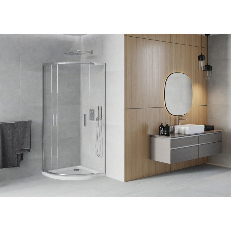 Mexen Rio cabine de douche semi-circulaire 90 x 90 cm, transparent, chrome + receveur Plat, blanc - 863-090-090-01-00-4110