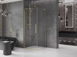 Mexen Velar L klizna tuš-kabina klizna 90 x 90 cm, prozirna, zlatna brušena - 871-090-090-03-55