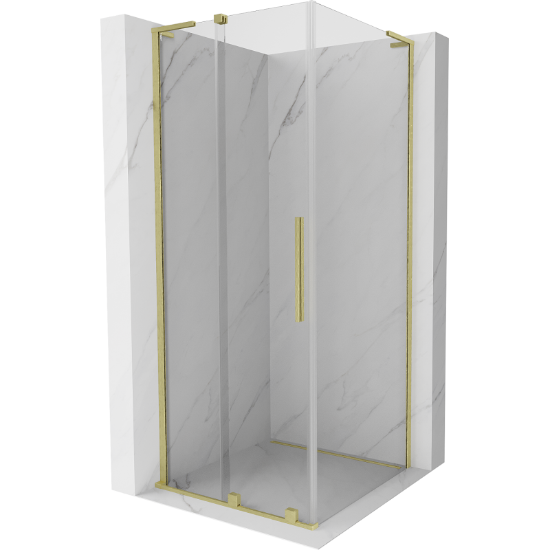 Mexen Velar L sliding shower cabin 100 x 100 cm, transparent, brushed gold - 871-100-100-03-55