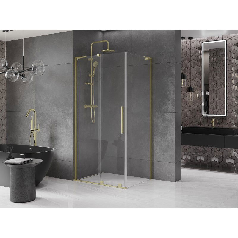 Mexen Velar L skjutbar duschkabin 110 x 70 cm, transparent, borstade guld - 871-110-070-03-55