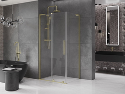 Mexen Velar L cabina doccia scorrevole 110 x 120 cm, trasparente, oro spazzolato - 871-110-120-03-55