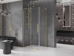 Mexen Velar L Duschkabine schiebbar 120 x 90 cm, transparent, gebürstetes Gold - 871-120-090-03-55