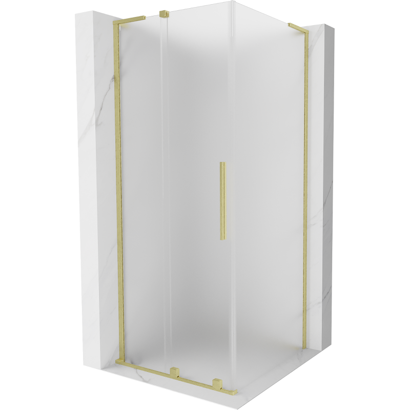 Mexen Velar L Duschkabine verschiebbar 100 x 100 cm, Milchglas, gebürstetes Gold - 871-100-100-33-55